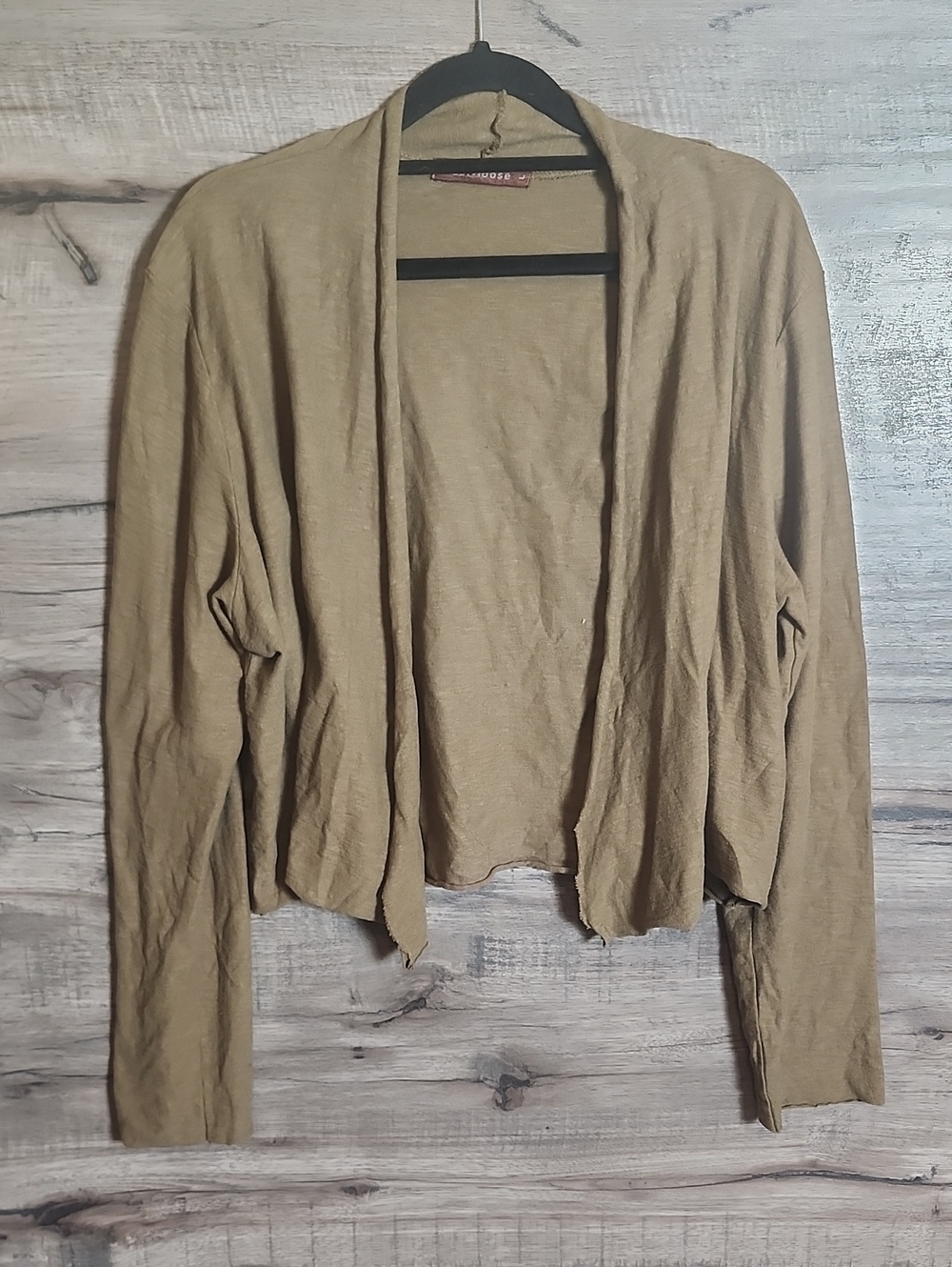 Cut Loose Cropped Cardigan In Seaweed Green Cotton Linen Blend